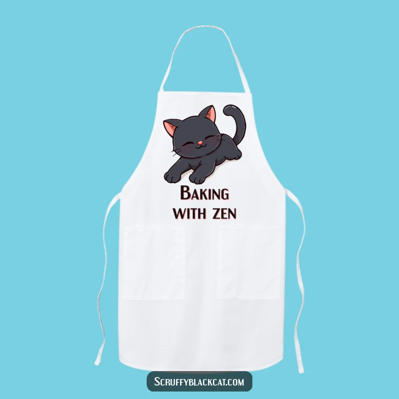 Funny Happy Black Cat Stretching Apron: Cook with a Smile