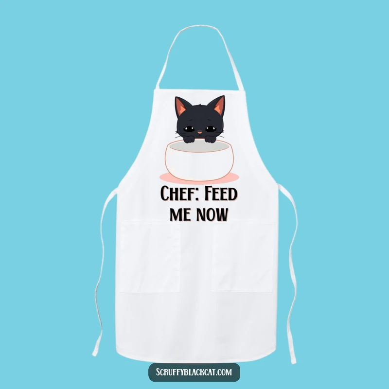 Funny Empty Bowl Cat Meow Apron - Kitchen Humor Gift for Cat Cooks