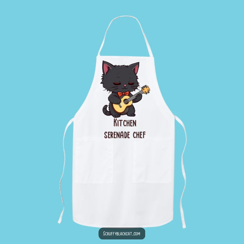 Funny Black Cat Guitarist Apron: Cook Up Fun with This Hilarious Musician Cat Kitchenwear