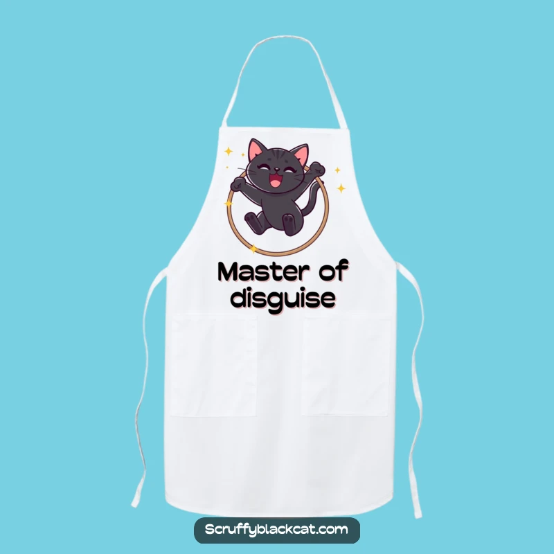 Funny Black Cat Hoop Jump Apron: Triumphant Meow Kitchen Wear Gift