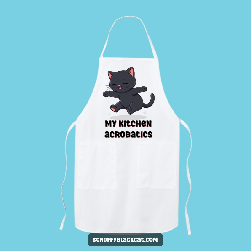 Funny Black Cat Leap Fail Apron - Kitchen Humor Gift for Clumsy Cooks