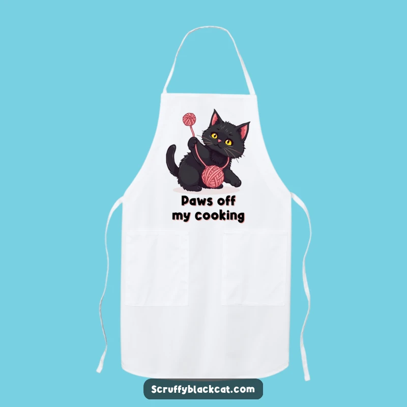 Funny Cat Apron: Playful Yarn Batting, Kitchen Feline Humor Gift