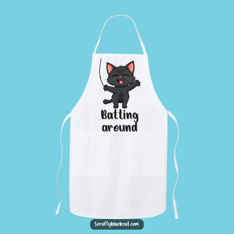 Funny Cat Apron: Scruffy Cat Batting String, Playful Kitchen Fun, Humorous Gift