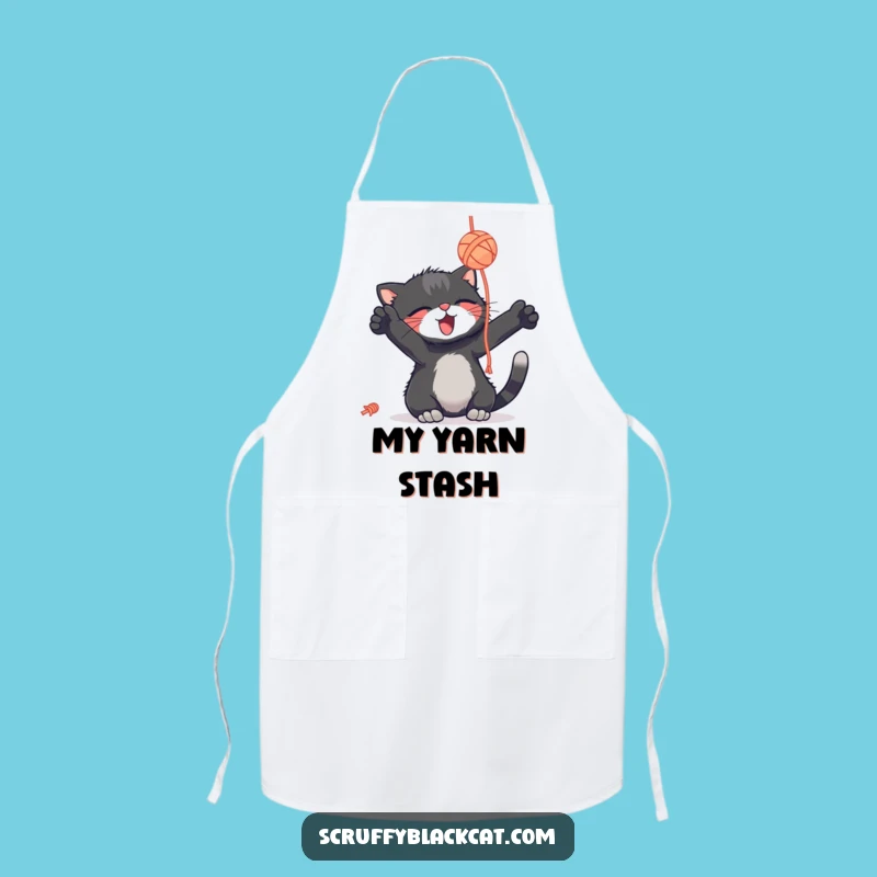 Funny Cat Yarn Ball Apron - Cook with Playful Kitty Charm