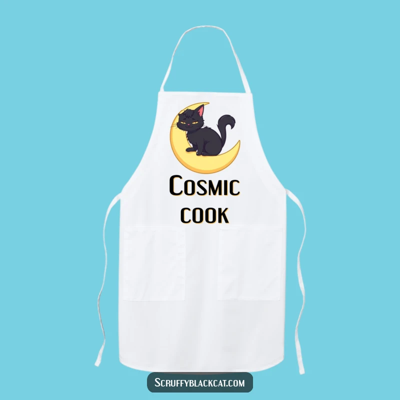 Funny Moon Cat Apron: Scruffy Cat Celestial, Kitchen Dreamy Gift