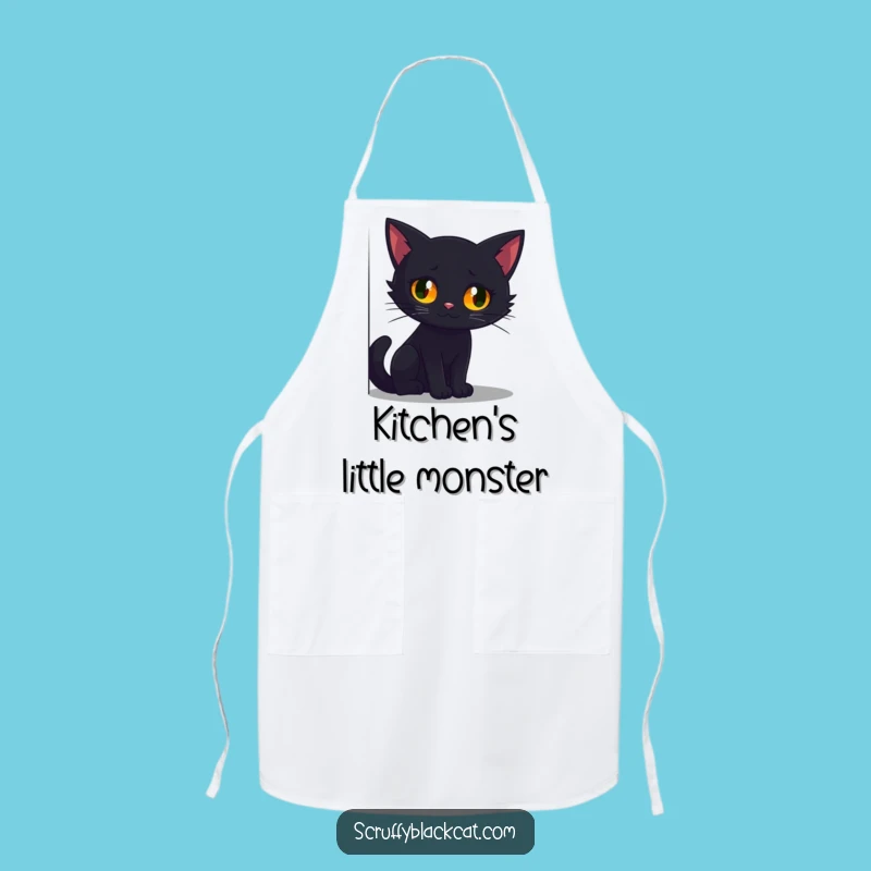 Funny Glowing Eyes Black Cat Apron - Spooky Humorous Kitchen Wear for Cat Fans