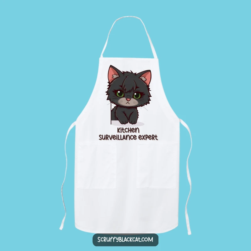 Funny Scruffy Cat Apron - Kitchen Peek Design, Chef's Hilarious Companion