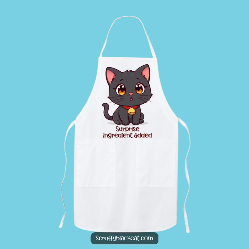 Funny Surprised Black Cat Apron: Cook with Comedic Shock!