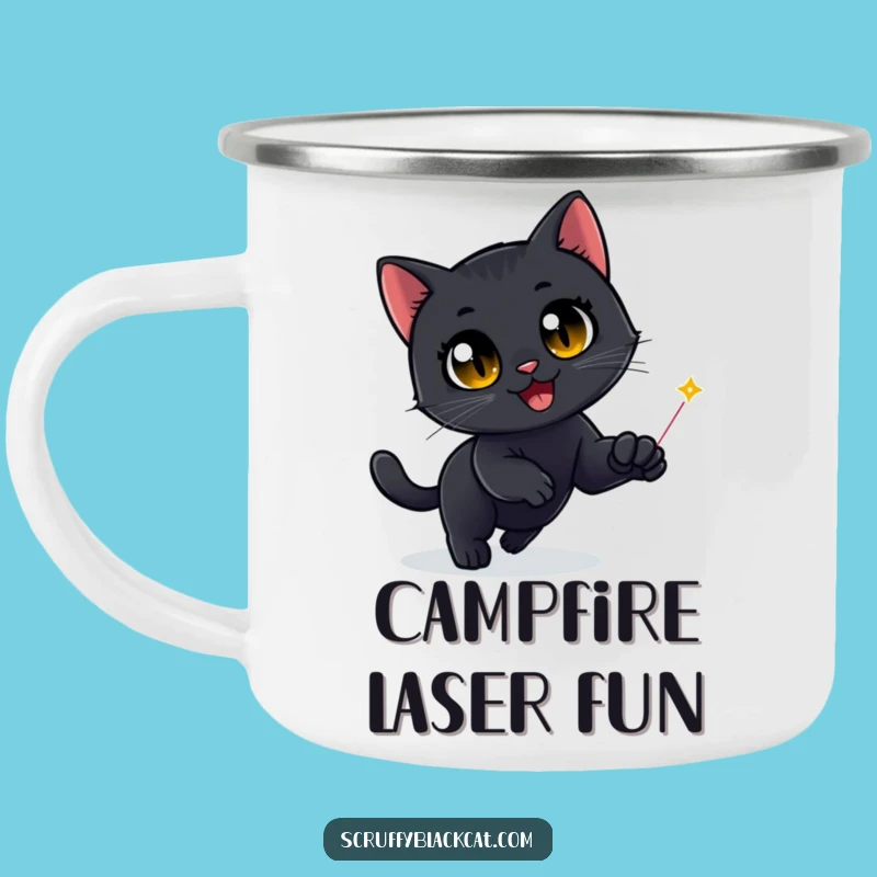 Durable Funny Black Cat Laser Dot Camping Mug - Adventure with Hilarious Style