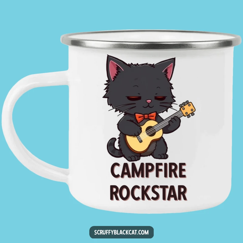 Funny Black Cat Guitarist Camping Mug: Sip in Style on Your Next Hilarious Adventure