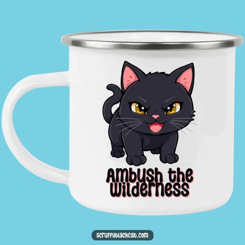 Durable Funny Mischief Cat Pounce Camping Mug - Adventure with Hilarious Sass