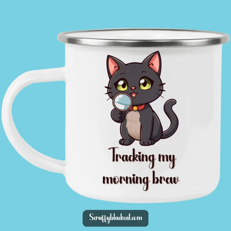 Funny Black Cat Camper Mug - Adventure with Sherlock Meow, Perfect Outdoor Gift!