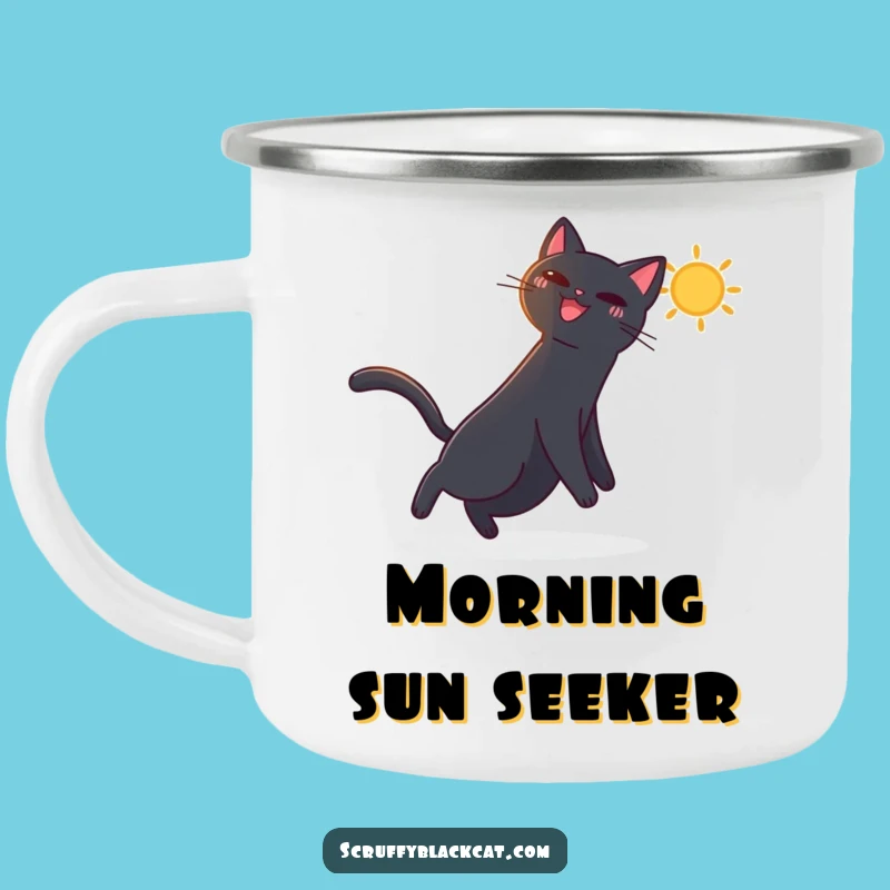 Funny Black Cat Sunbeam Camping Mug - Joyful Humorous Outdoor Gear