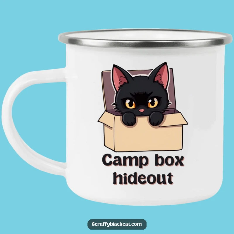 Funny Cat Camping Mug: Mischievous Cat Box Peek, Outdoor Mystery, Perfect Gift