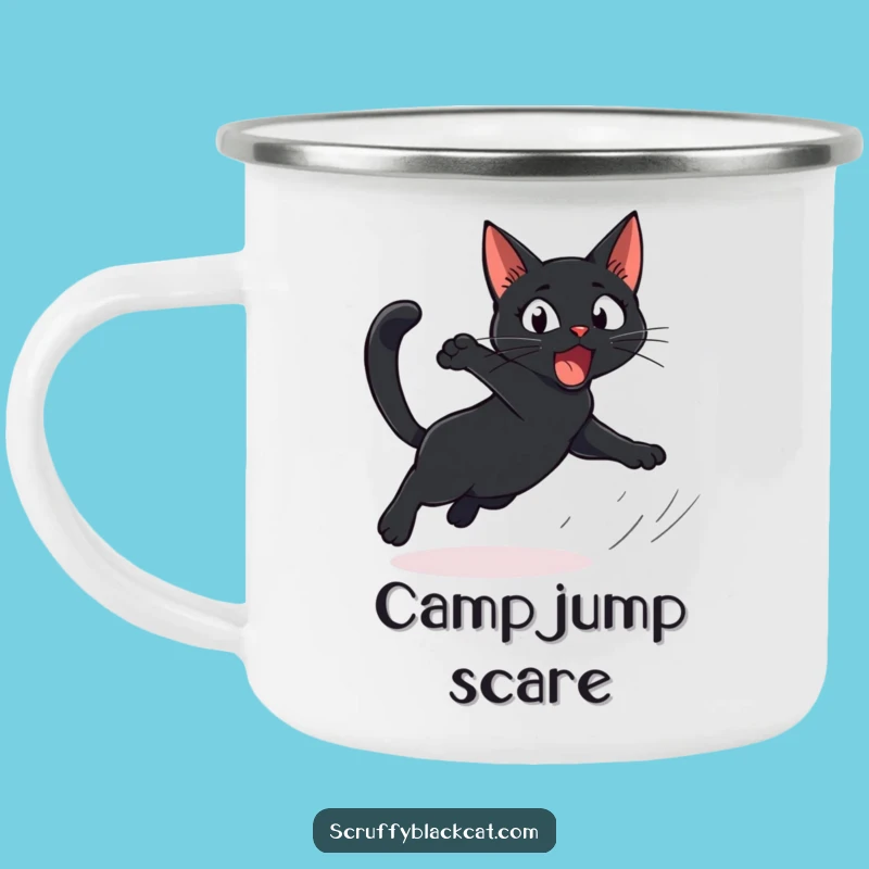 Funny Cat Camping Mug: Startled Cat Leap, Outdoor Comedy, Perfect Gift