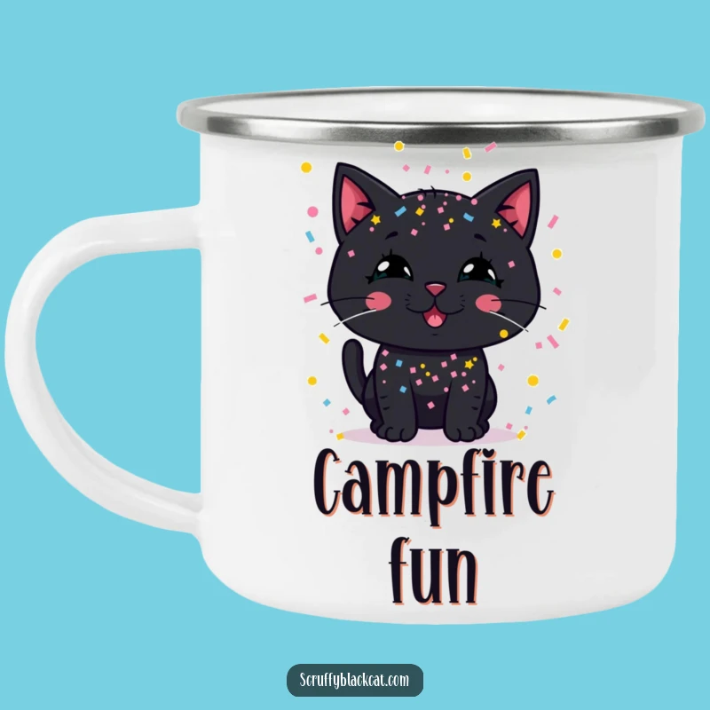 Funny Confetti Cat Camping Mug: Festive Sips for Outdoor Parties