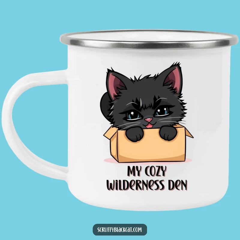 Funny Kitten Box Peek Camping Mug: Adventure with Feline Mystery