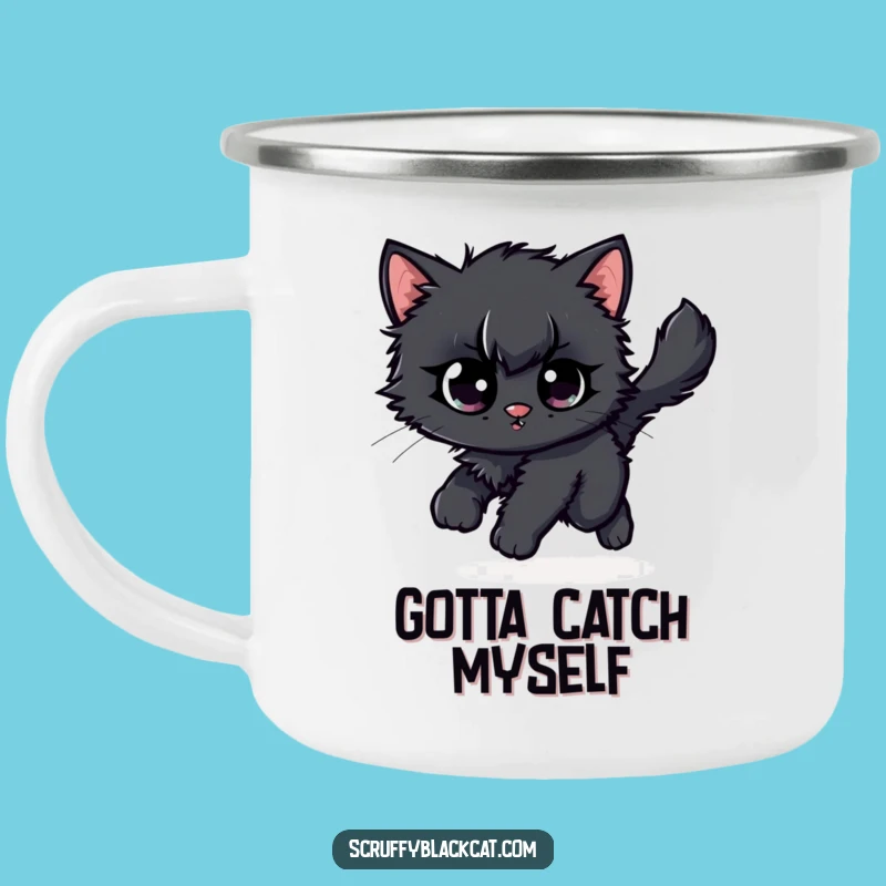 Funny Kitten Tail Chase Camping Mug: Adventure with Feline Humor