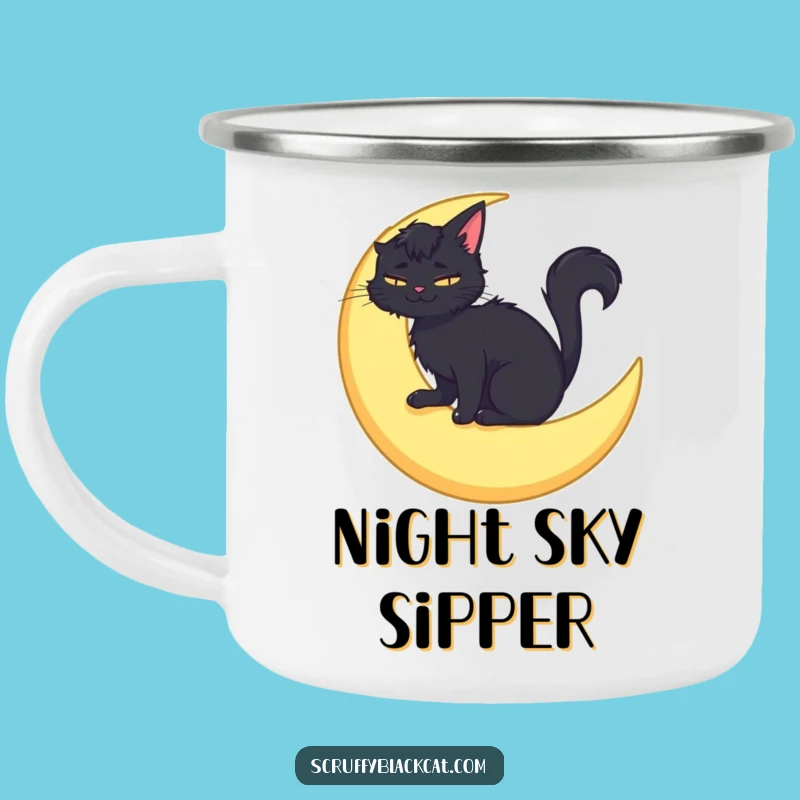 Funny Moon Cat Camping Mug: Scruffy Cat Celestial, Outdoor Gift