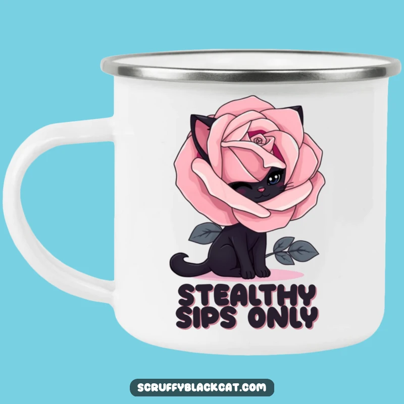 Funny Shy Black Cat Gothic Rose Camping Mug: Adventure with Humor