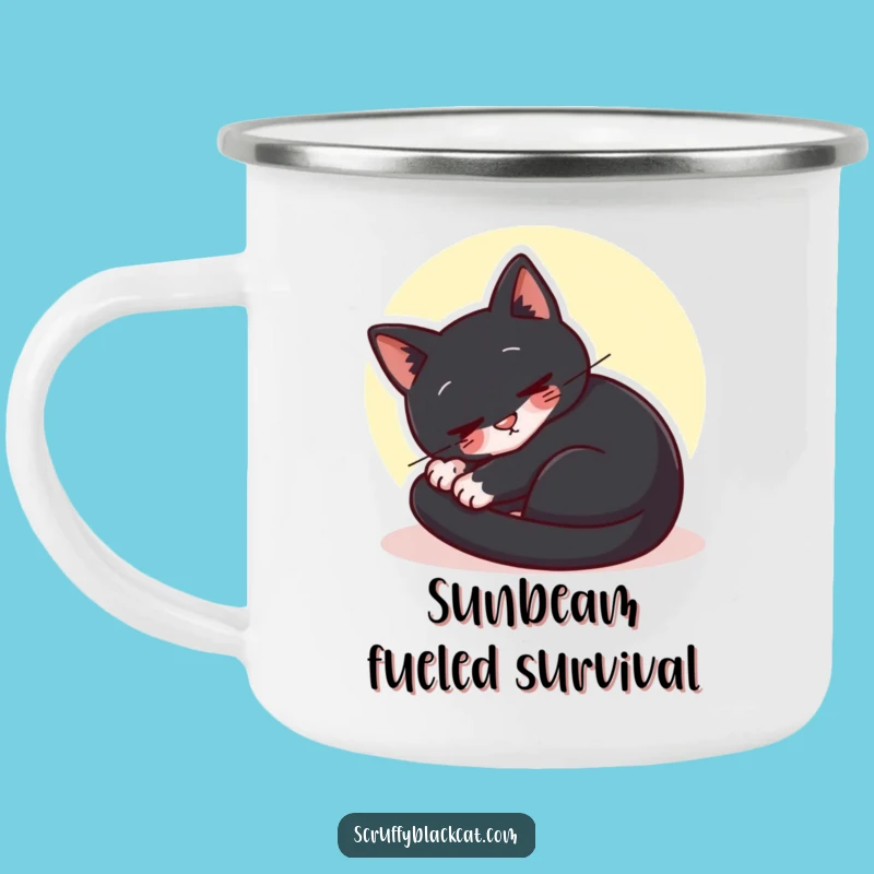 Funny Content Cat Sunbeam Camping Mug - Relaxing Outdoor Brew Gift