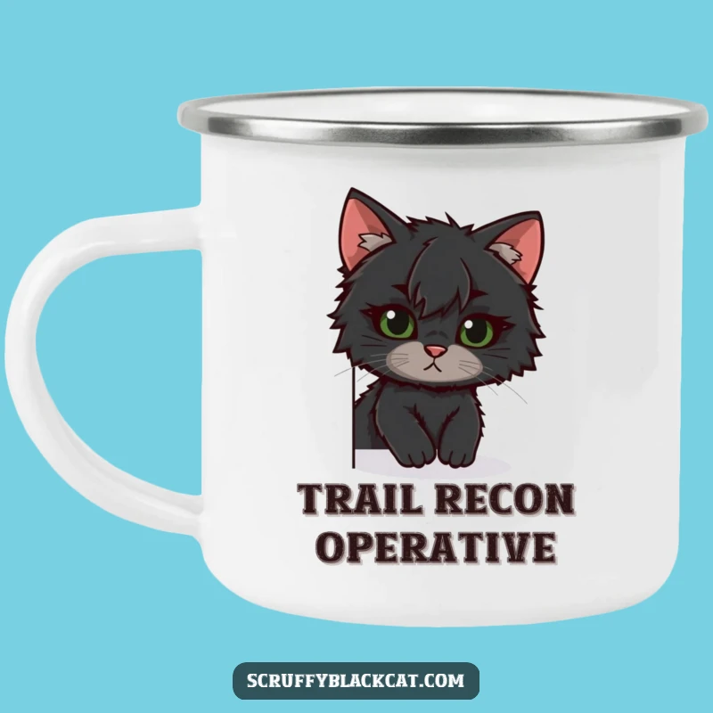 Funny Scruffy Cat Camping Mug - Rugged Peek Design, Adventure Ready Gift