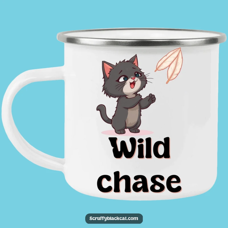 Funny Feather Play Cat Camping Mug: Adventure and Playtime Brew