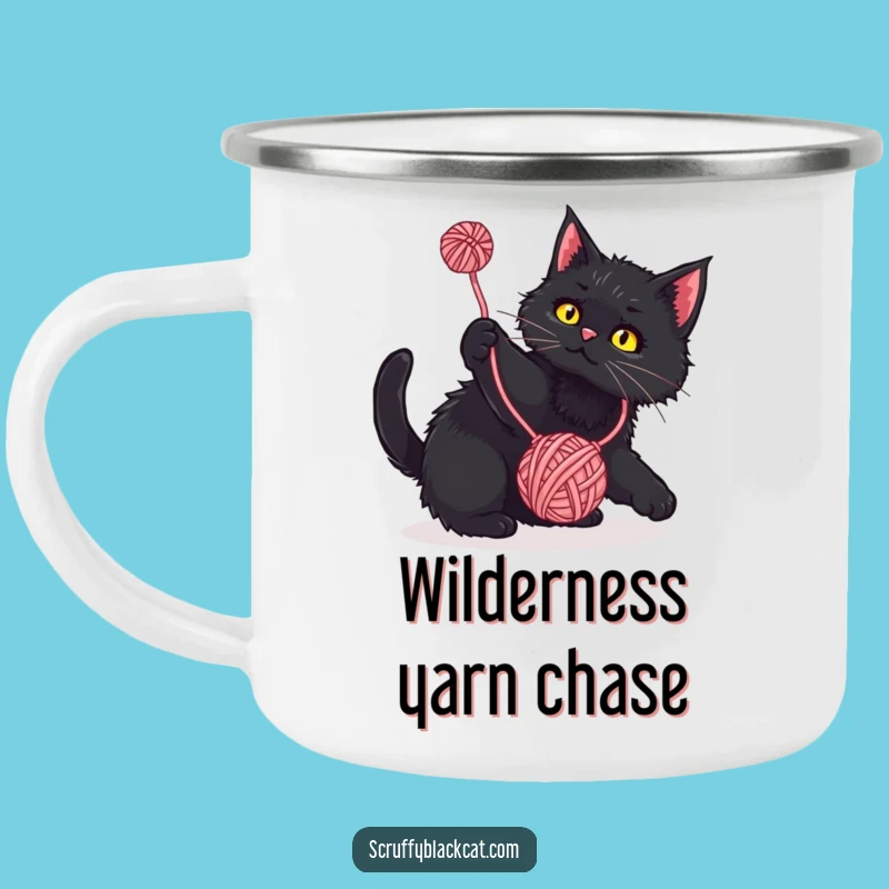 Funny Camping Mug: Playful Cat and Yarn, Cozy Outdoor Feline Gift