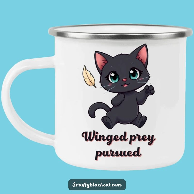 Funny Cat Feather Camp Mug: Outdoor Curiosity, Purrfect Cat Gift