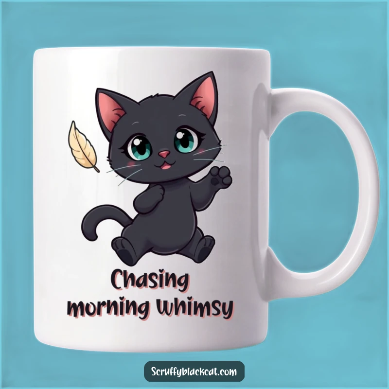 Funny Cat Feather Mug: Big Eyes Leaping Fun, Hilarious Cat Gift