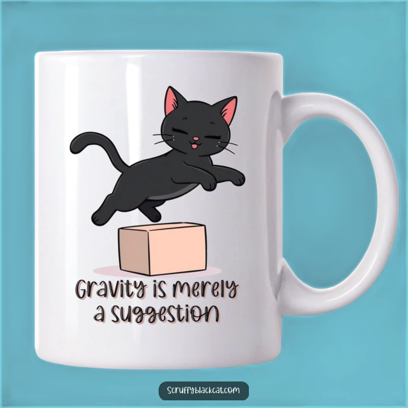 Funny Black Cat Leap Mug: Adorable Feline Acrobatics, Perfect Gift for Cat Lovers