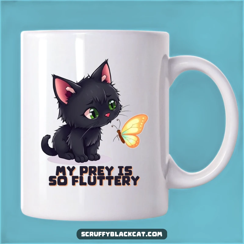 Funny Black Cat Stalking Butterfly Mug - Hilarious Pet Gift for Cat Lovers