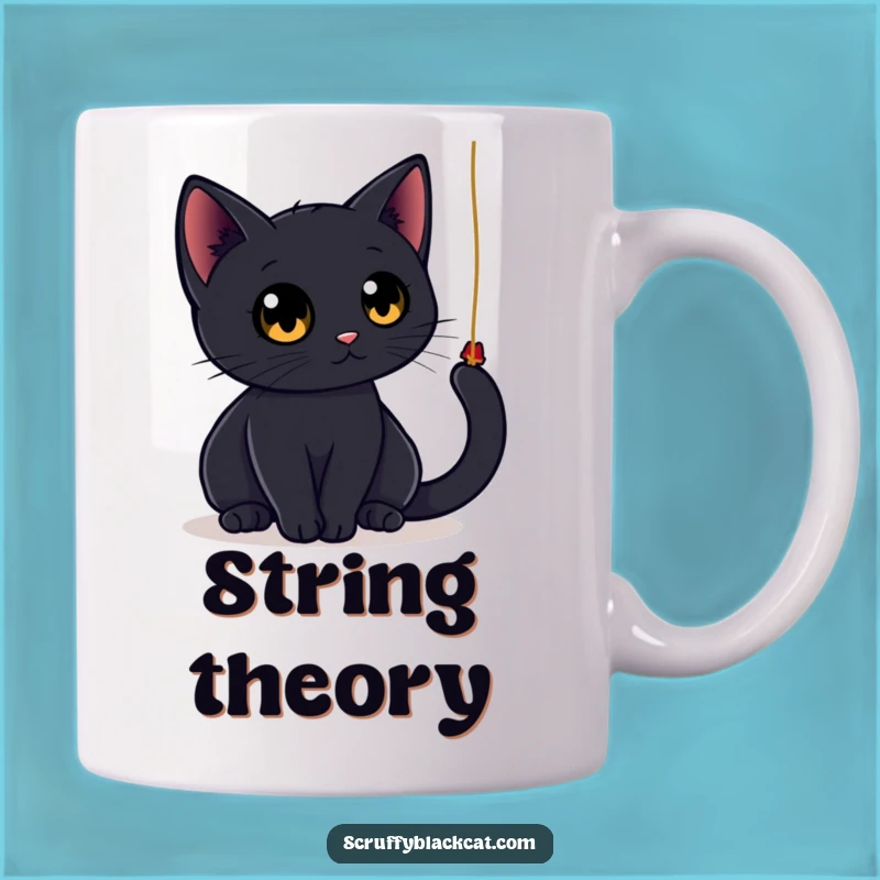 Funny Black Cat String Mug: Hilarious Gift for Feline Fans!