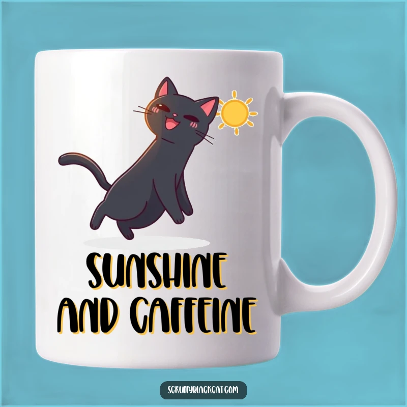 Funny Black Cat Sunbeam Mug - Joyful & Humorous Pet Lover Gift
