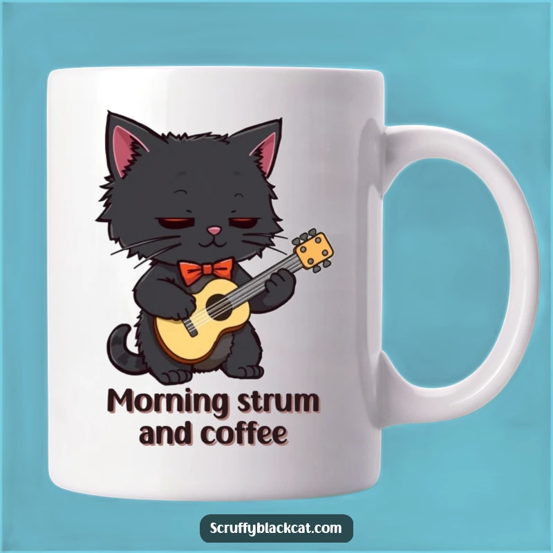 Funny Black Cat with Bow Tie Guitarist Mug: The Purrfectly Humorous Gift for Music Lovers