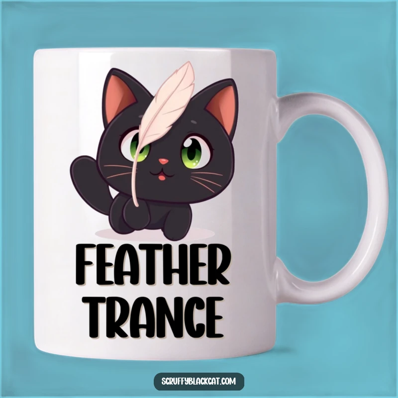 Funny Cat Feather Wonder Mug: Amazed Black Cat, Captivating Funny Gift for Cat Lovers