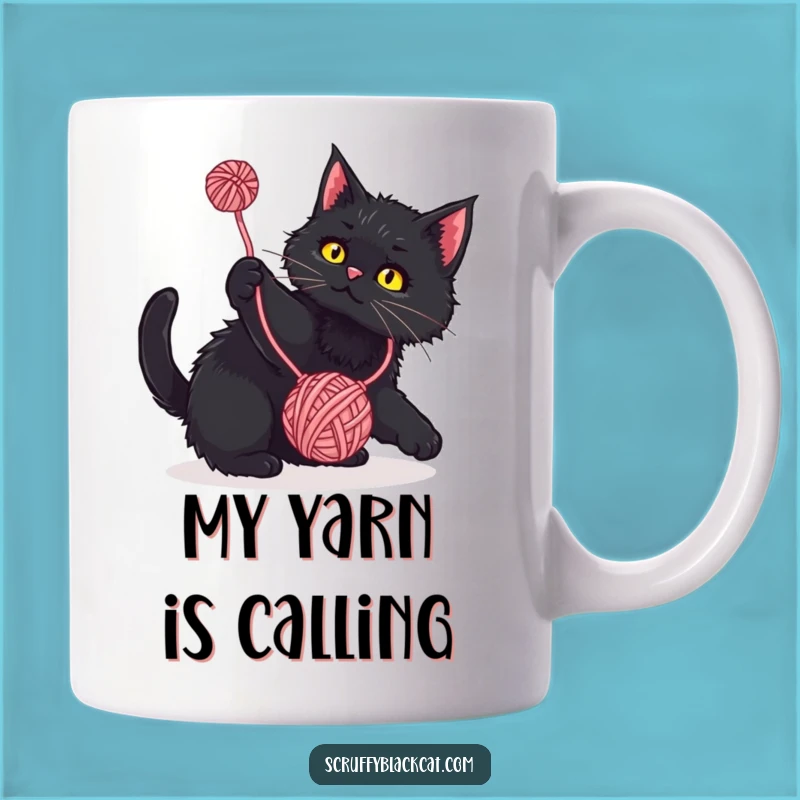 Funny Cat Mug: Playful Black Cat and Yarn, Purrfect Gift for Cat Lovers