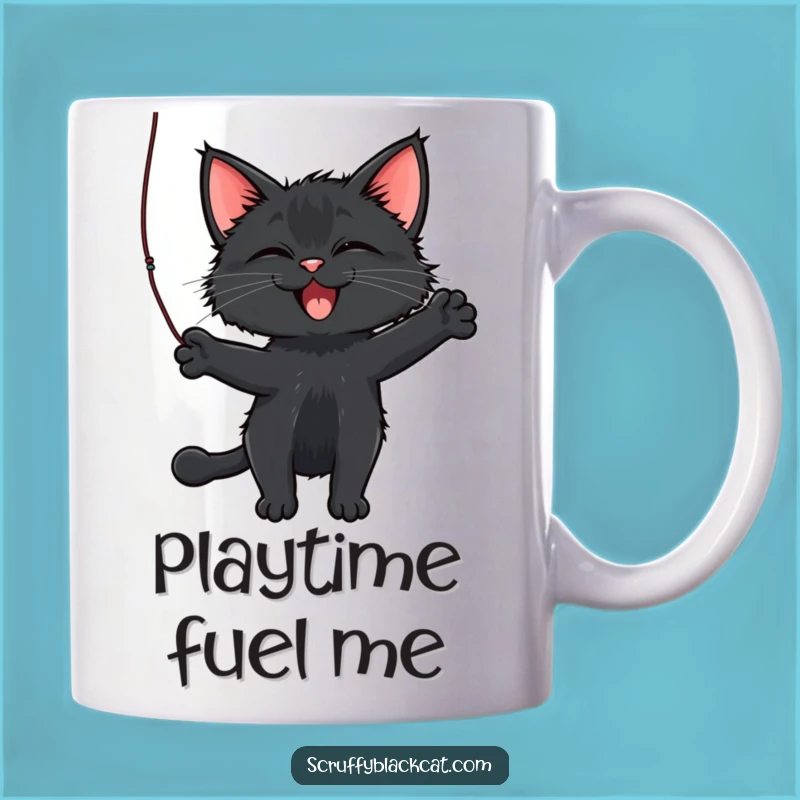 Funny Cat String Mug: Scruffy Cat Batting, Playful Feline Humor, Perfect Gift