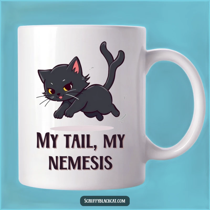 Funny Cat Tail Chase Mug: Dizzy Feline Fun, Perfect Cat Lover Gift