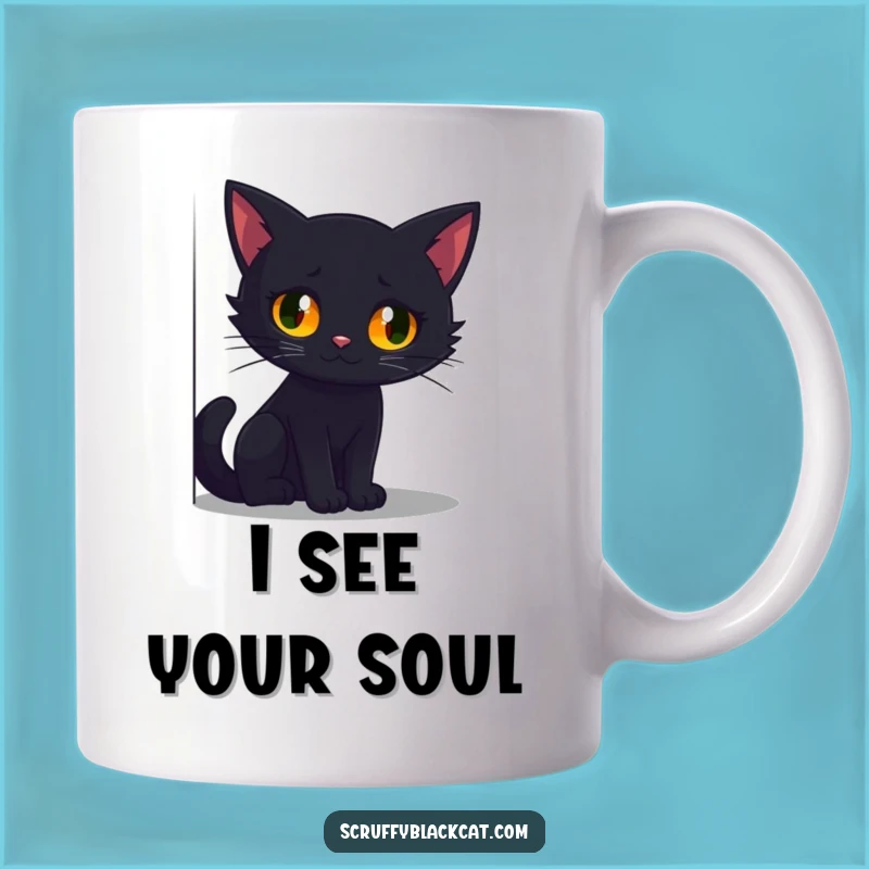 Funny Glowing Eyes Black Cat Mug - Spooky & Humorous Gift for Cat Lovers