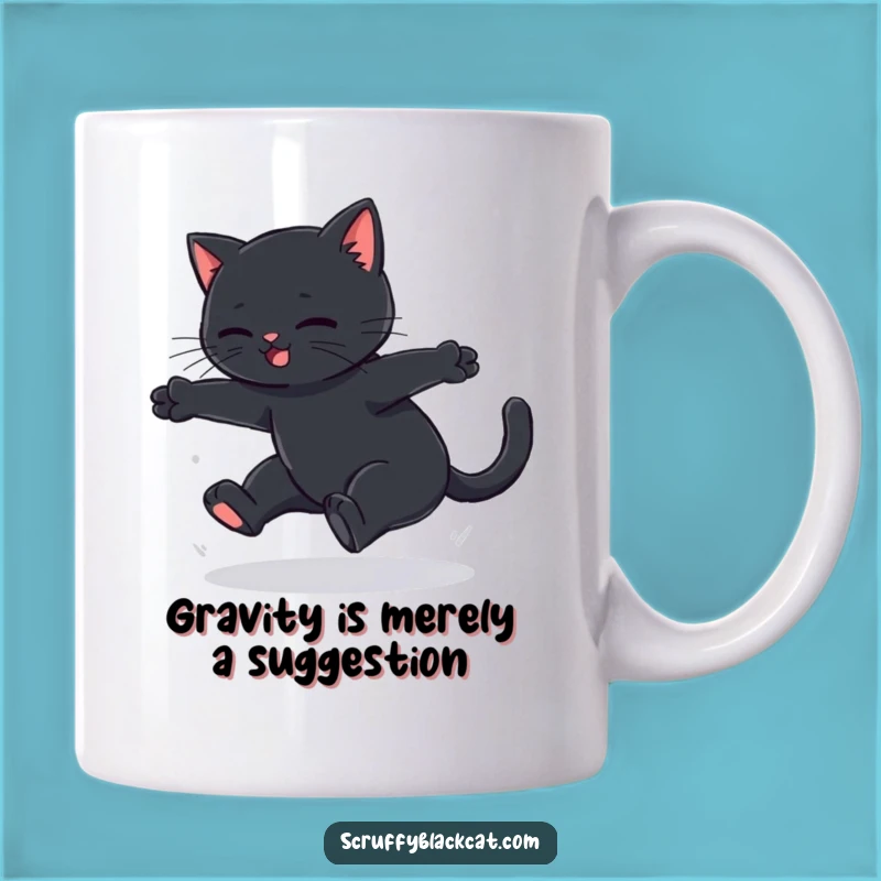 Funny Black Cat Leap Fail Mug - Hilarious Feline Acrobatics Gift for Cat Lovers