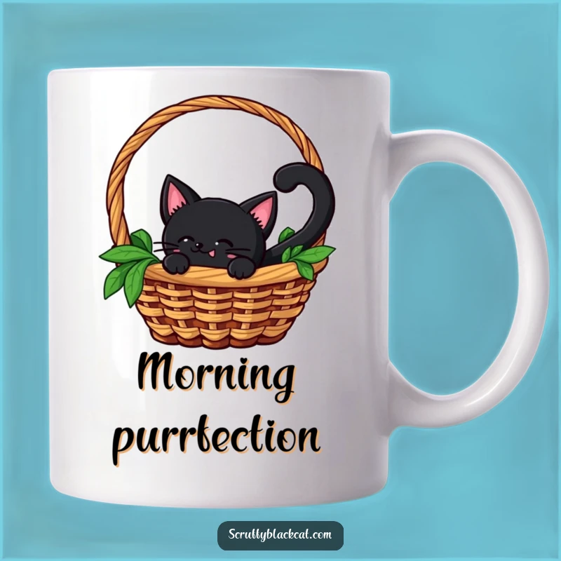Funny Peek-a-Boo Cat Mug: Black Cat in Basket, Playful Surprise Gift