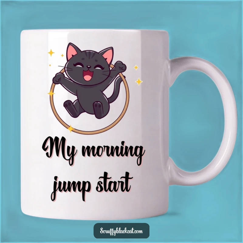 Funny Black Cat Hoop Jump Mug: A Triumphant Meow Gift for Cat Lovers