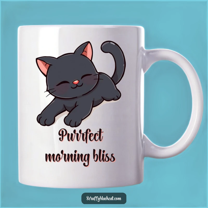 Funny Happy Black Cat Stretching Mug: Ultimate Relaxation Gift