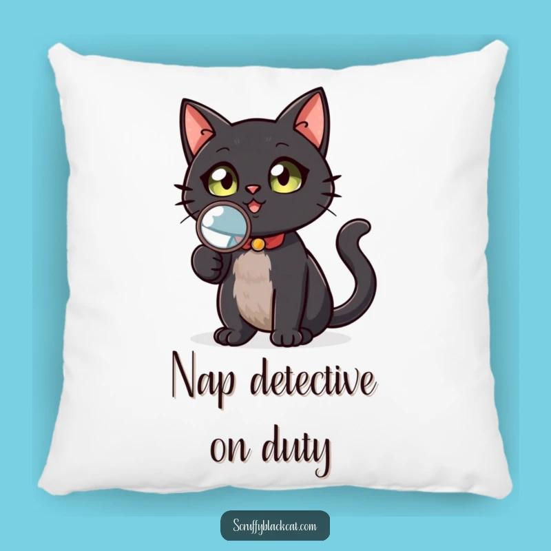 Cozy Funny Black Cat Detective Pillow - Snuggle Up with Mystery, Perfect Accent Gift!