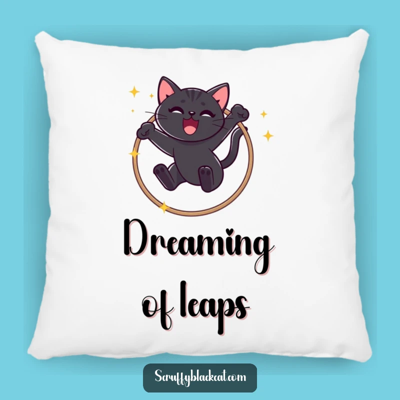 Funny Black Cat Hoop Jump Pillow: Cozy Triumphant Meow Cushion Gift