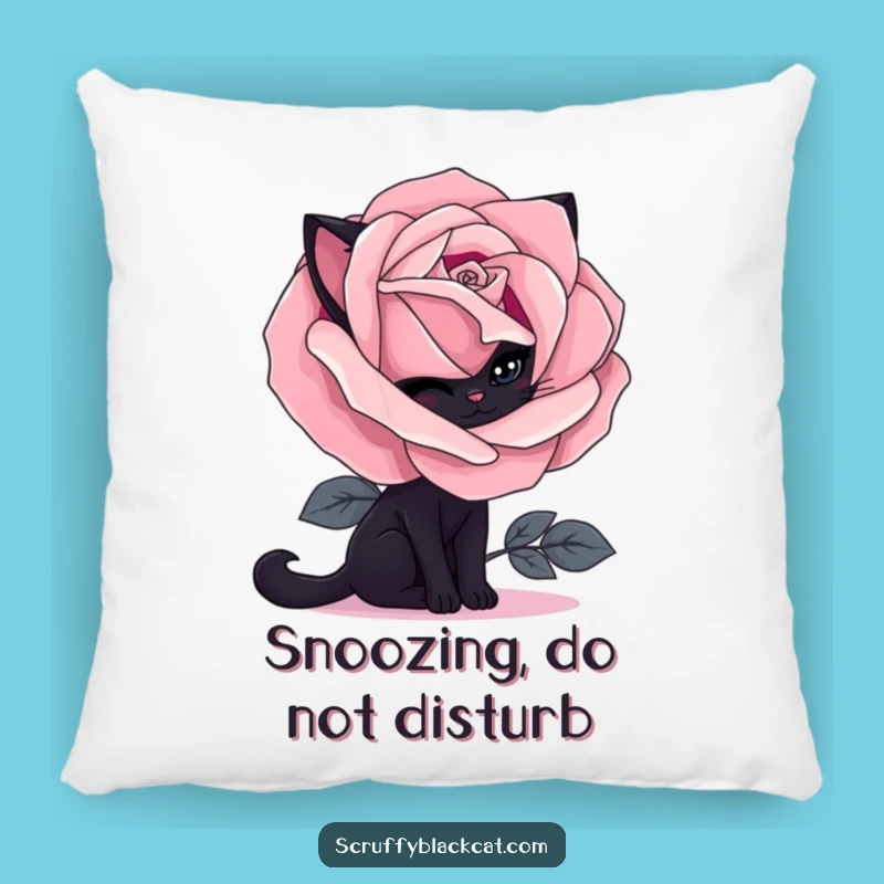Funny Shy Black Cat Gothic Rose Pillow: Cozy & Humorous Accent