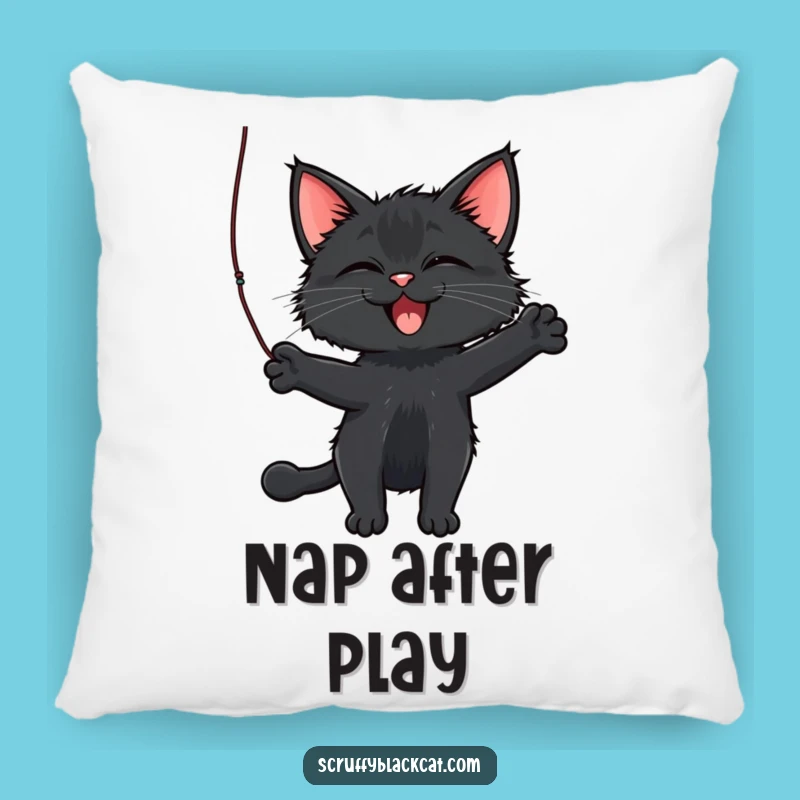 Funny Cat Pillow: Scruffy Cat Batting String Cushion, Cozy Playful Decor, Gift