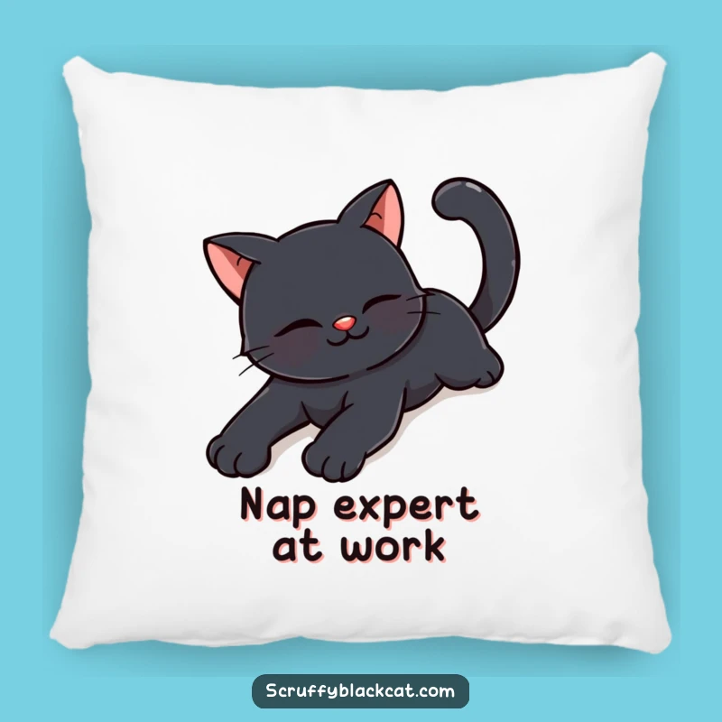 Funny Happy Black Cat Stretching Pillow: Cozy Comfort & Humor