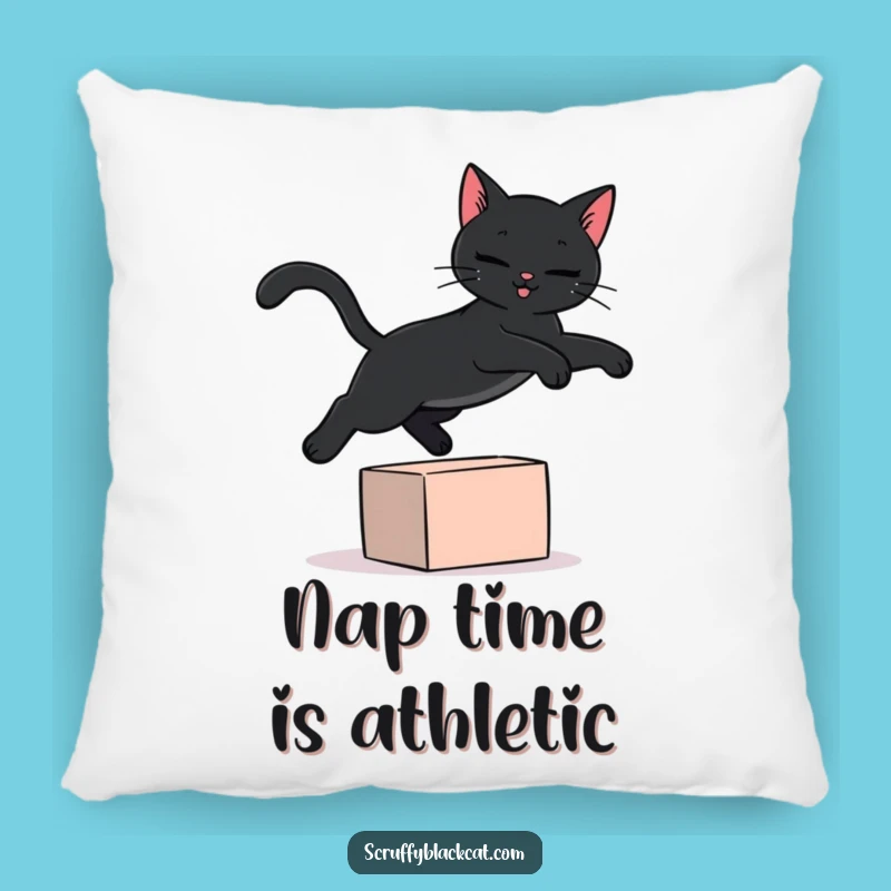 Funny Black Cat Pillow: Cozy Cushion with Comical Leap, Adorable Home Accent Gift